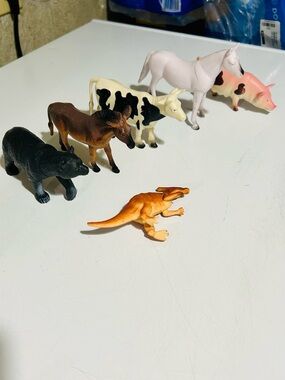 Assorted Plastic Animal Toy Lot - Cow, Horse, Pig, Bear, Kangaroo, Donkey